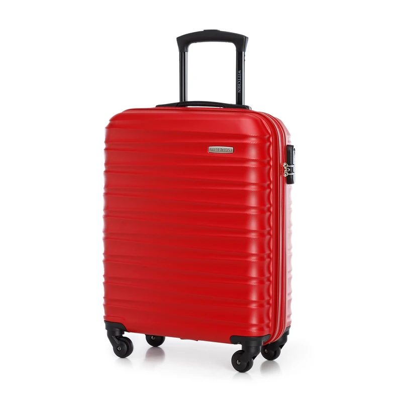WITTCHEN Travel Suitcase Carry-On Cabin Luggage Hardshell Made of ABS with 4 Spinner Wheels Combination Lock Telescopic Handle Groove Line Size Cabin Suitcase Red