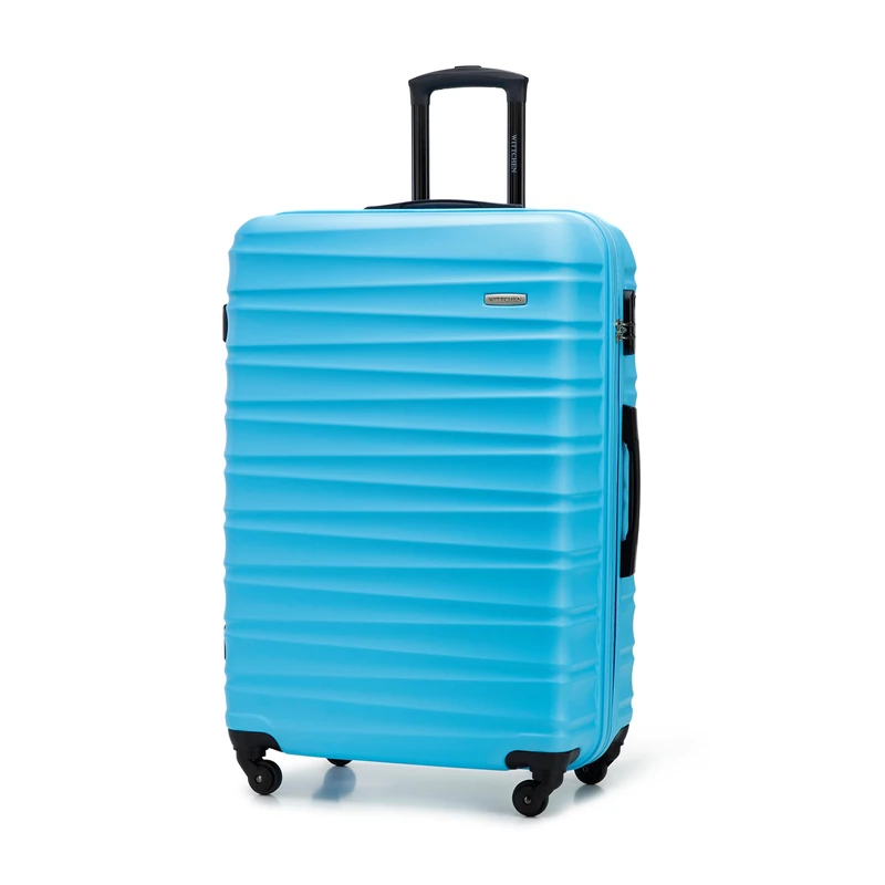 WITTCHEN Travel Suitcase Carry-On Cabin Luggage Hardshell Made of ABS with 4 Spinner Wheels Combination Lock Telescopic Handle Groove Line Size Large Suitcase Blue