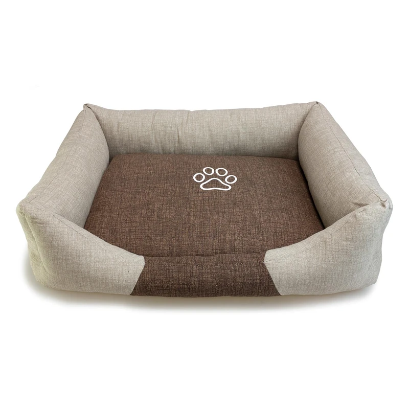Arquivet - Square Brown and Beige Footprint Dog Bed 55 x 46 x 17 cm - Dog Bed - Dog Accessories