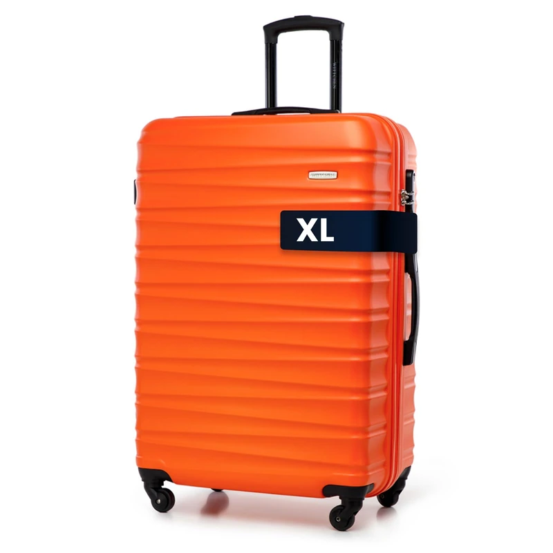 WITTCHEN Travel Suitcase Carry-On Cabin Luggage Hardshell Made of ABS with 4 Spinner Wheels Combination Lock Telescopic Handle Groove Line Size Large Suitcase Orange