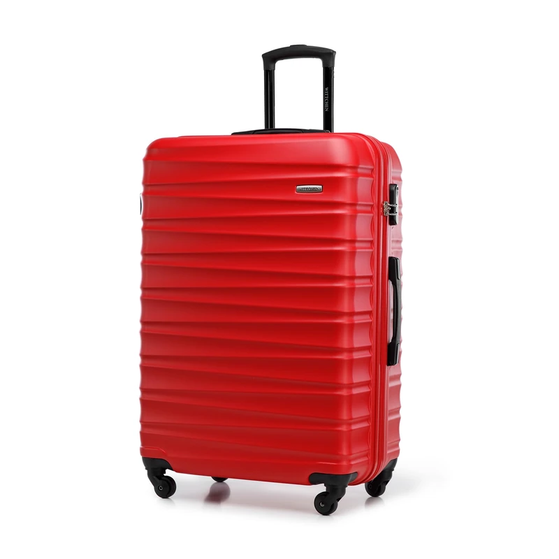 WITTCHEN Travel Suitcase Carry-On Cabin Luggage Hardshell Made of ABS with 4 Spinner Wheels Combination Lock Telescopic Handle Groove Line Size Large Suitcase Red