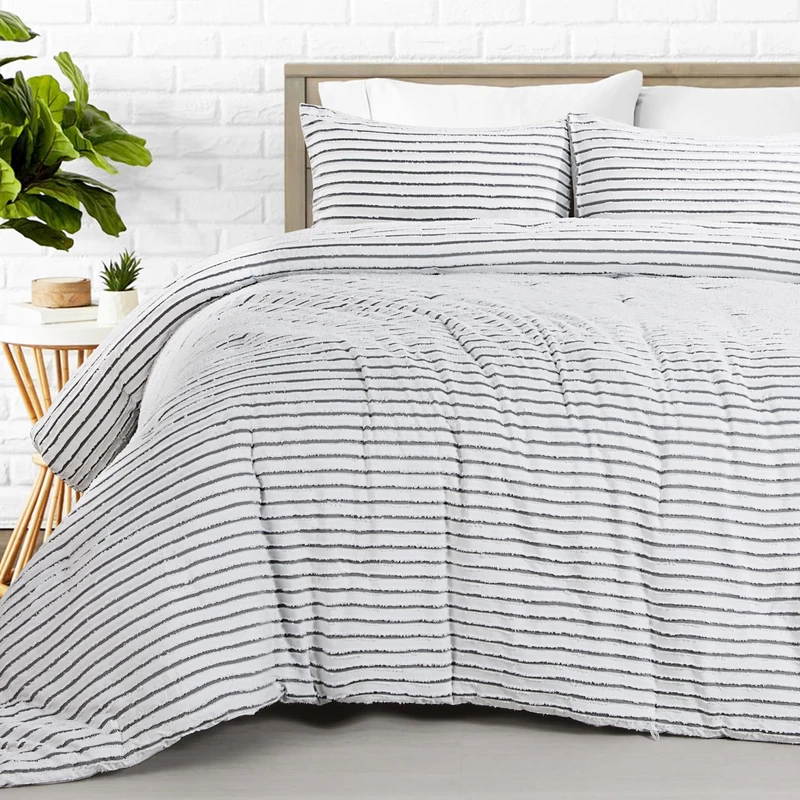 HOMBYS Oversized King Boho Comforter Set 128x120, Black White Tufted Jacquard Geometry Bedding Comforter for King Bed, Shabby Chic Bed Sets with 2 Matching Pillow Cases
