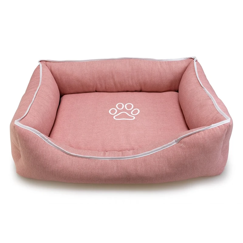 Arquivet - Pink Square Footprint Dog Bed with Piping, 70 x 55 x 19 cm - Dog Accessories