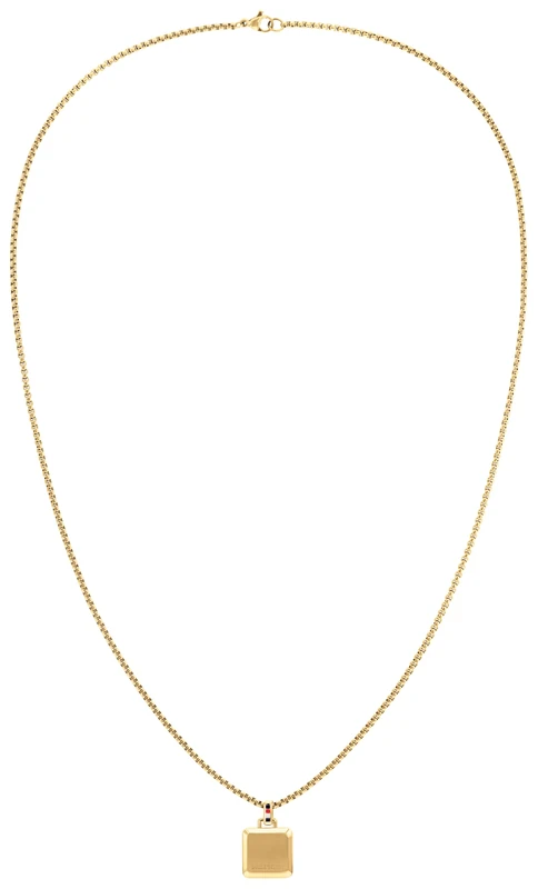 Tommy Hilfiger Jewelry Men's Necklace in Yellow Gold with a Square Pendant - 2790544