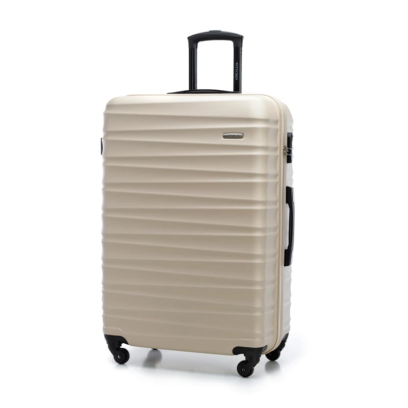 WITTCHEN Travel Suitcase Carry-On Cabin Luggage Hardshell Made of ABS with 4 Spinner Wheels Combination Lock Telescopic Handle Groove Line Size Large Suitcase Beige