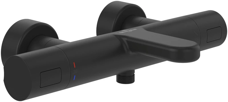 Villeroy & Boch Universal Taps & Fittings Bath Thermostat, Bath tap with Scald Protection and Safety Lock at 38°, Surface-Mounted Bath Mixer tap, Round, Matt Black