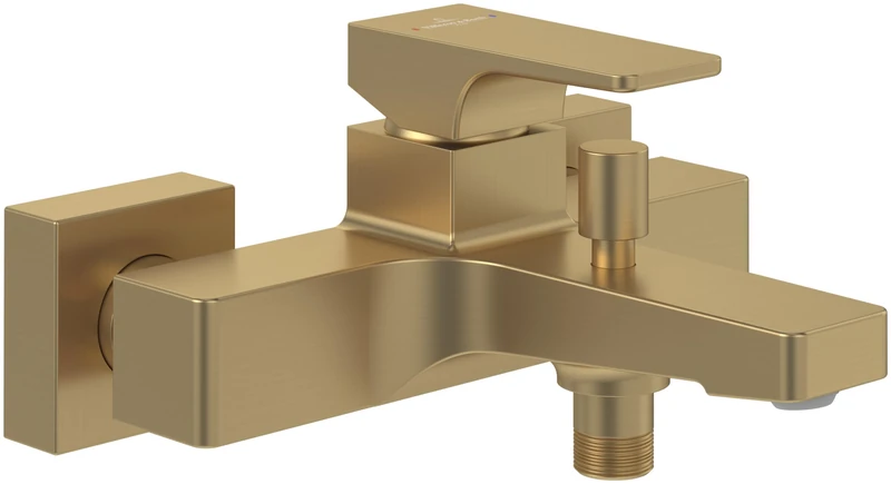 Villeroy & Boch Architectura Square Surface-Mounted Bath tap, Bath tap with Back Flow Prevention and Switching Feature, Water-Saving Bath Mixer tap, Square, Brushed Gold