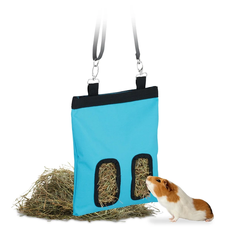 Relaxdays Hay Bag, for Small Animals, Rabbits, Guinea Pigs, Straw Storage, Cage Accessory, HxW 31 x 25 cm, Blue/Black, 31 x 25 x 1.5 cm