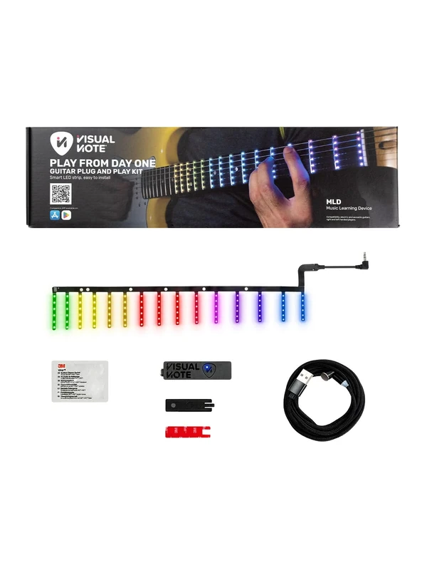 VISUAL NOTE - KIT F, Device for Guitar Learning and Teaching, Composed of a RGB LED Foil for the Keyboard and an APP, Compatible with Electric and Acoustic Scale 648 mm