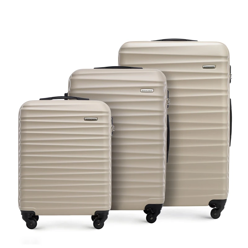WITTCHEN Travel Suitcase Carry-On Cabin Luggage Hardshell Made of ABS with 4 Spinner Wheels Combination Lock Telescopic Handle Groove Line Set of 3 suitcases Beige