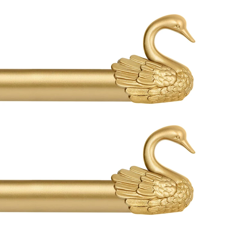 TANGWIN 2 Pack Gold Curtain Rods 66 to 120 Inch,1 Inch Heavy Duty Curtain Rod with Brackets,Adjustable Window Decorative Swan Finial Drapery Pole,Single Rod For Bedroom 66-120",Brass Gold