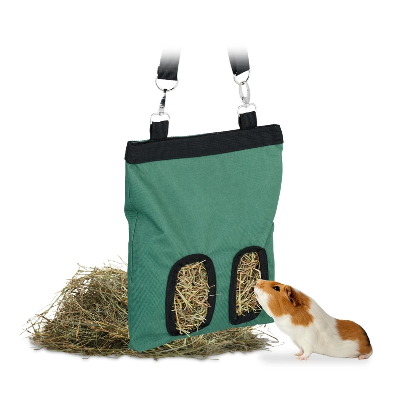 Relaxdays Hay Bag, for Small Animals, Rabbits, Guinea Pigs, Straw Storage, Cage Accessory, HxW 31 x 25 cm, Green/Black, 31 x 25 x 1.5 cm