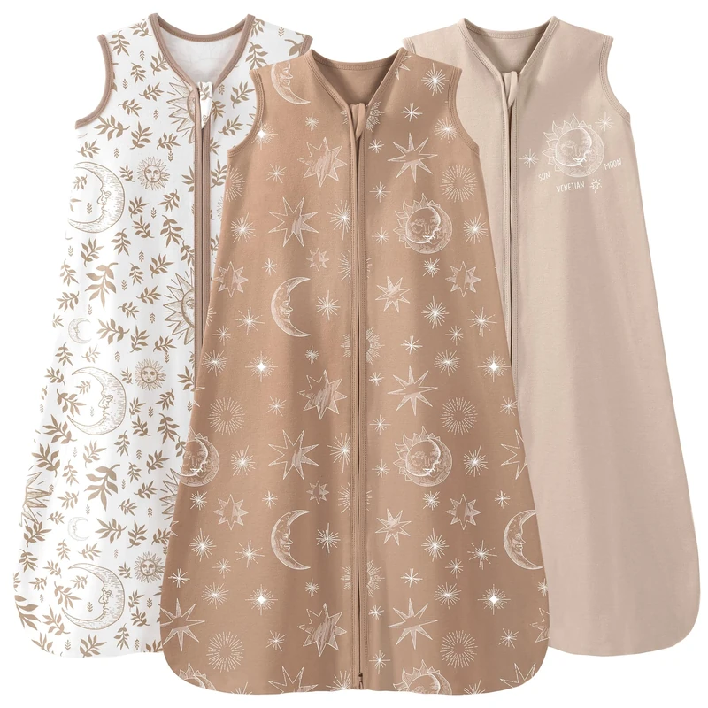 Unnivoll Baby Sleeping Bag Newborn 0.5 Tog Sleep Sack 3 Pack 100% Cotton Baby Wearable Blanket 6-12 Months Beige Coffee Helios