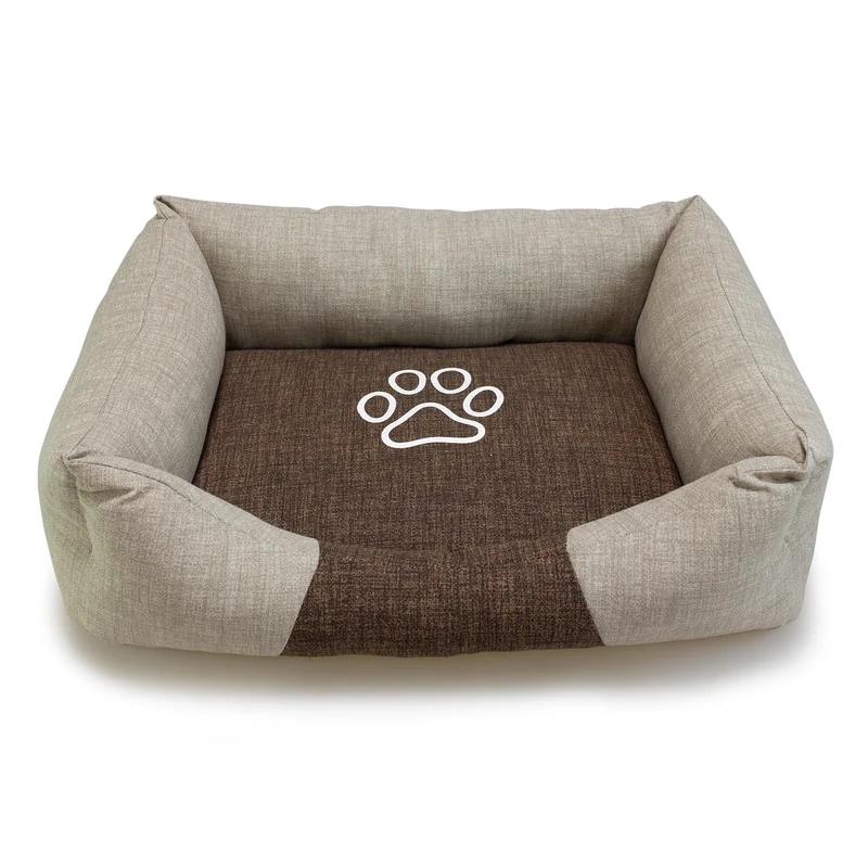 Arquivet Square Dog Bed Brown and Beige with Footprint, 85 x 68 x 21 cm, Dog Accessories