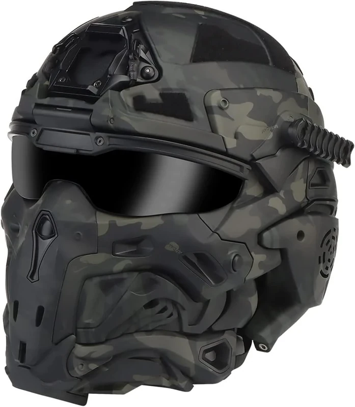Tactical Helmet With Full Face Mask, Built-In Communication Headset, Anti-Fog Fan And Sliding Goggles For Airsoft Paintball CS Military Training