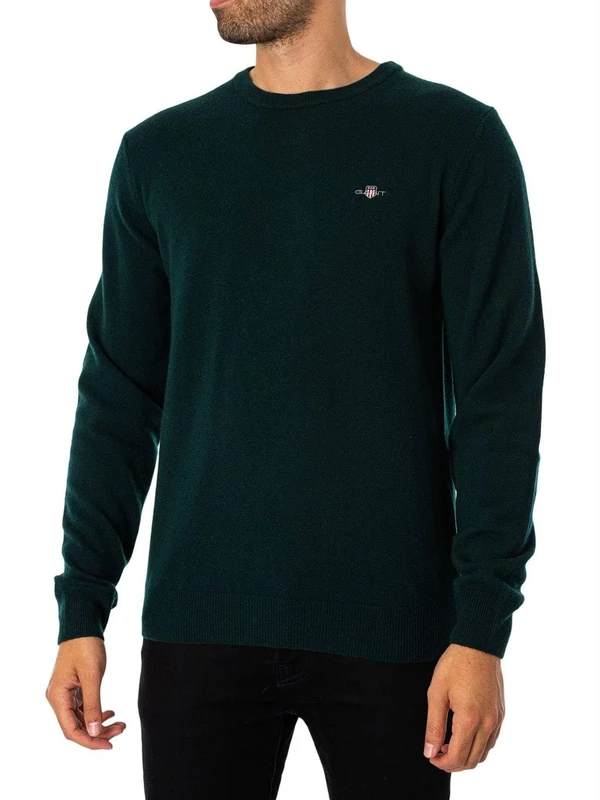 GANT Men's Superfine Lambswool C-Neck Pullover Sweater, Tartan Green, M