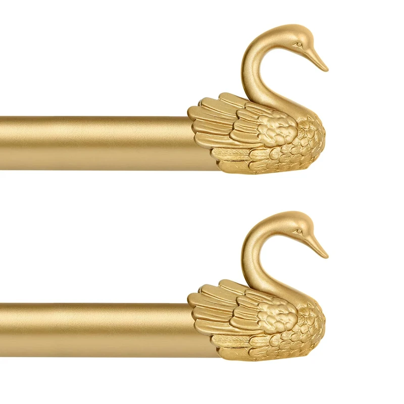 TANGWIN Gold Decorative Curtain Rods for Windows:Adjustable Farmhouse Curtain Rod for Bedroom Living Room,Heavy Duty Rustic Drapery Rods with Vintage Swan Finials Easy Install,Brass Gold 2 Pack 18-45"