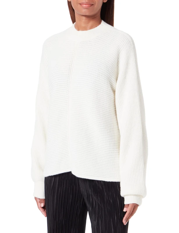 Jalene Women's Bat Drum Ribbed Jumper Acrylic Wool White Size XS/S Pullover Sweater