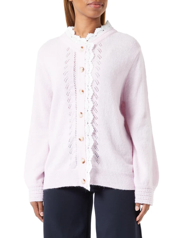 Naemi Ladies Vintage Lace Trim Acrylic Lavender Cardigan Size XS/S, Lavender, XS