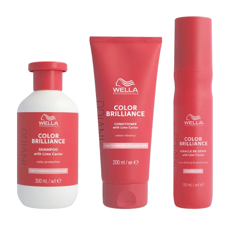Wellas Professionals Colour Protection & Vibrancy Professional Hair Care Regime for Fine to Normal & Medium Hair, Invigo Color Brilliance Shampoo 300ml, Conditioner 200ml & Miracle BB Spray 150ml Bundle