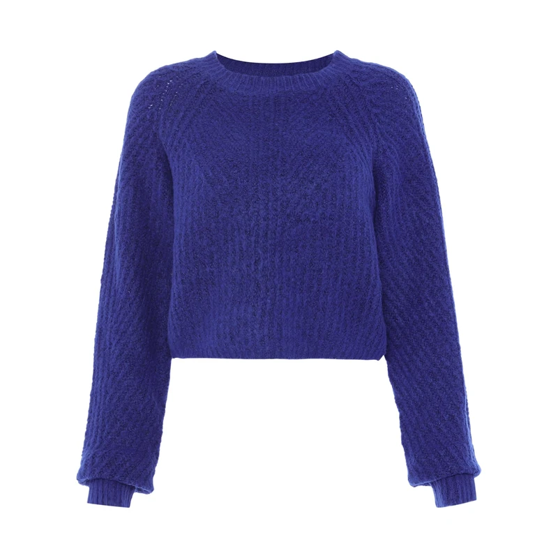 myMo Ladies Casual Cropped Knitted Jumper Recycled Polyester Blue Size XL/XXL - Image 1