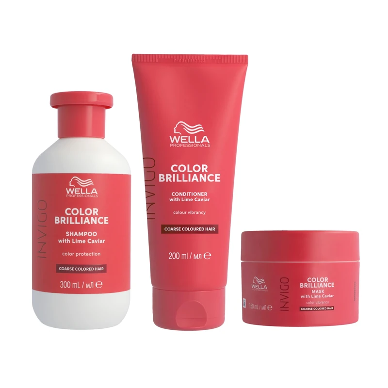 Wellas Professionals Colour Protection & Vibrancy Professional Hair Care Regime of Coarse Hair, Invigo Color Brilliance Shampoo 300ml, Conditioner 200ml & Hair Mask 150ml Bundle