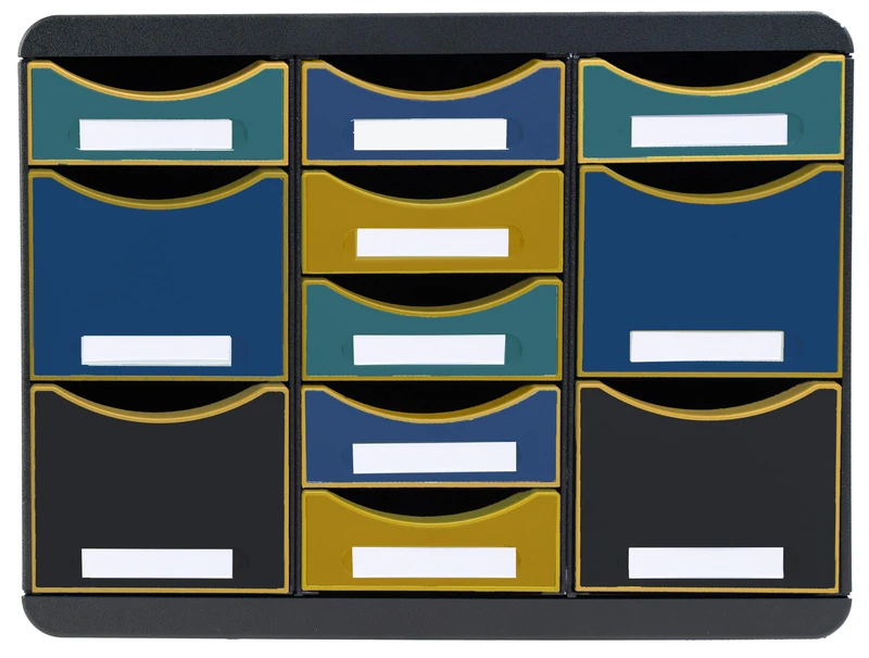 Exacompta - Ref 313505D - Multi Neo Deco STORE-BOX - 1 cabinet with 11 drawers for storing small and large office utensils - External dimensions: Depth 27 x Width 35.5 x Height 27.3 cm
