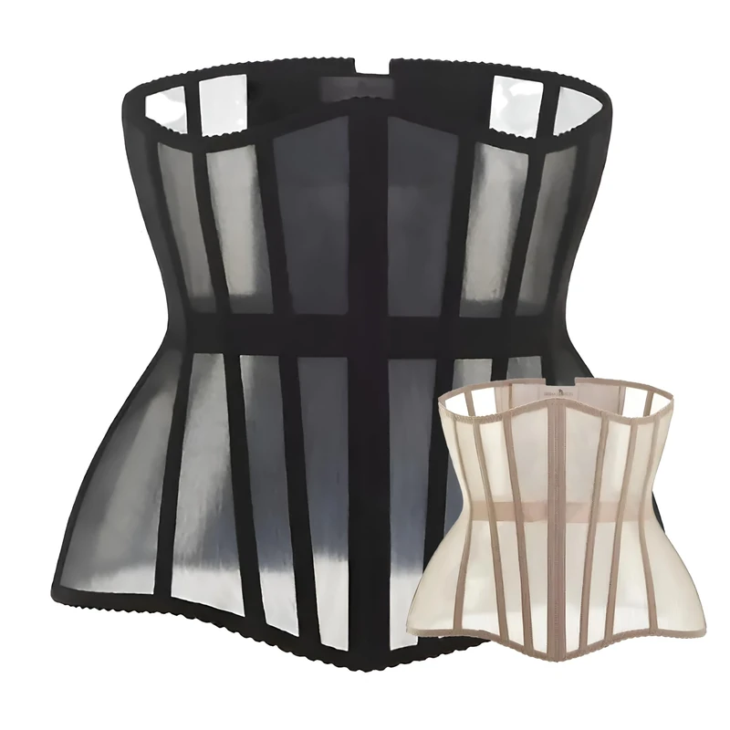 Mesh Corset Waist Trainer for Women - Underbust Corset Lace Up - Waist Cincher Shapewear - Body Shaper, Black, XXS