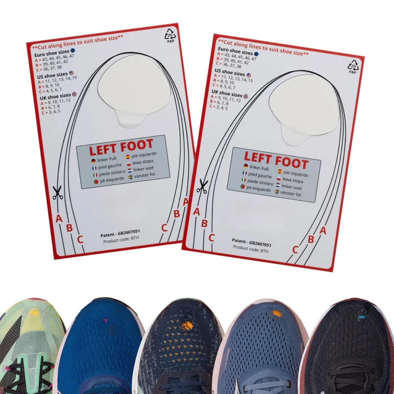 Big Toe Hole Preventer for running shoes and fabric footwear. Self-adhesive patches with a clever applicator. Strong and unnoticeable when fitted. Also for footwear repair (White, (B) LEFT FOOT ONLY)