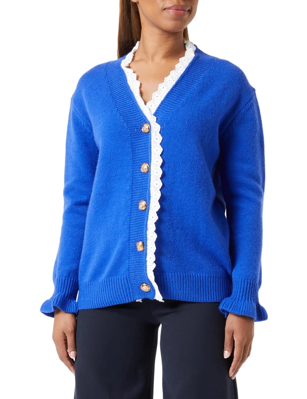 Naemi Women's V-Neck Lace Trim Acrylic Blue Cardigan Size Xs/S Sweater