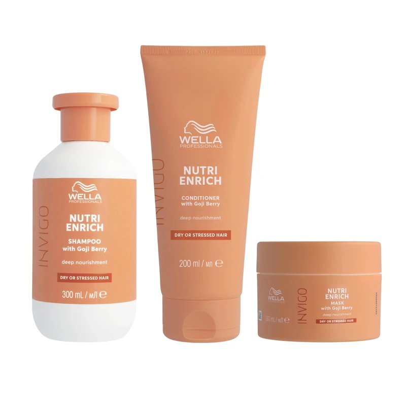 Wella Professionals Deep Nourishing Professional Hair Care Regime for Dry & Damaged Hair, Invigo Nutri-Enrich Shampoo 300ml, Conditioner 200ml & Mask 150ml Bundle
