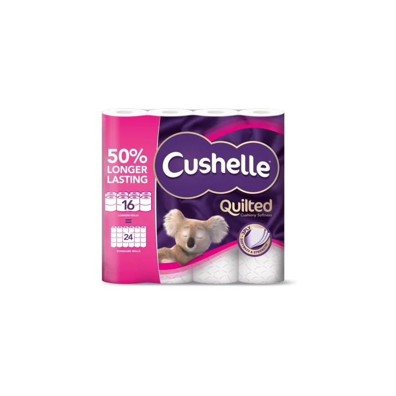 Cushelle Quilted 50% Longer Lasting Toilet Tissue 16 Equals 24 Regular Rolls