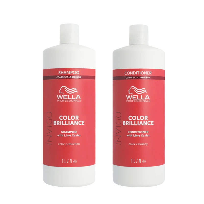 Wellas Professionals Colour Protection & Vibrancy Professional Hair Care Duo of Coarse Hair, Invigo Color Brilliance Shampoo 1L & Conditioner 1L Bundle