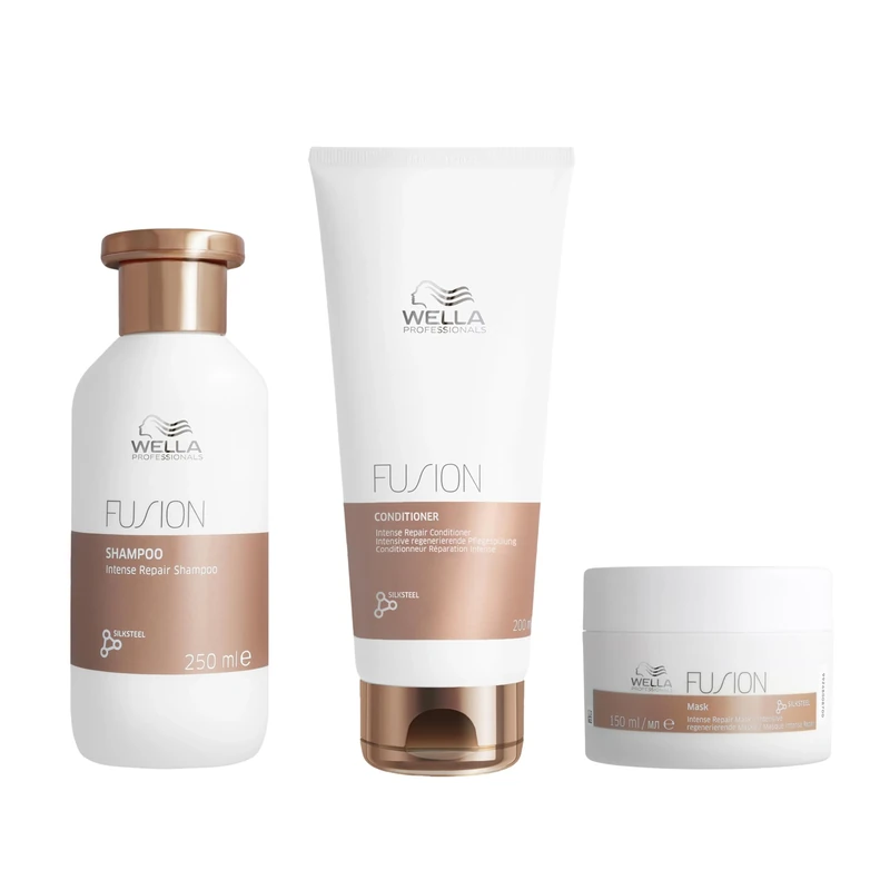 Wella Professionals Deep Repair Professional Hair Care Regime for Dry & Damaged Hair, Fusion Intense Repair Shampoo 250ml, Conditioner 200ml & Hair Mask 150ml Bundle