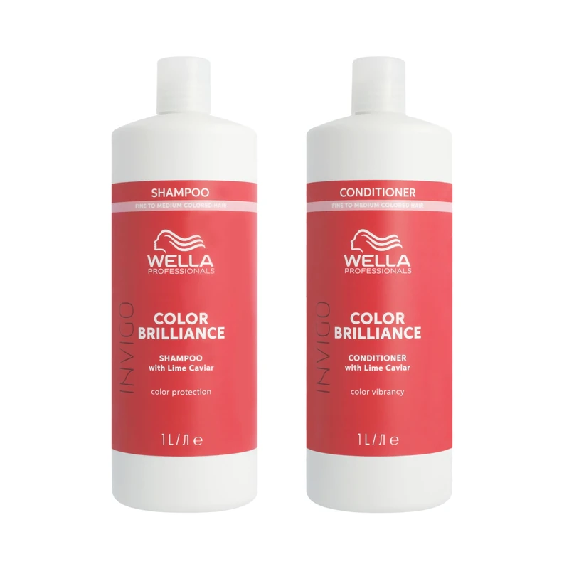 Wellas Professionals Colour Protection & Vibrancy Professional Hair Care Duo for Fine to Normal & Medium Hair, Invigo Color Brilliance Shampoo 1L & Conditioner 1L Bundle