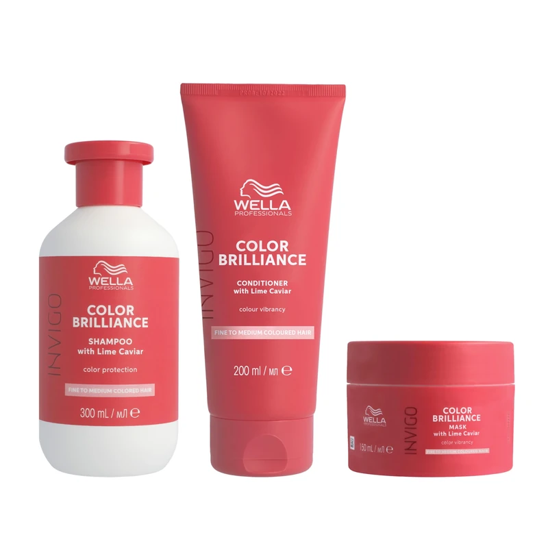 Wellas Professionals Colour Protection & Vibrancy Professional Hair Care Regime for Fine to Normal & Medium Hair, Invigo Color Brilliance Shampoo 300ml, Conditioner 200ml & Hair Mask 150ml Bundle