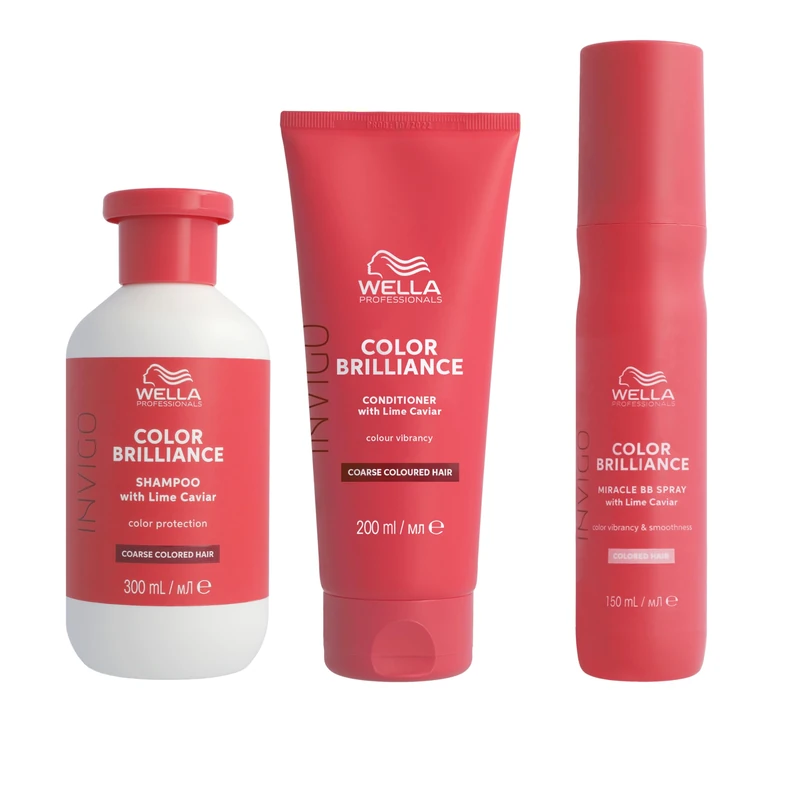 Wellas Professionals Colour Protection & Vibrancy Professional Hair Care Regime of Coarse Hair, Invigo Color Brilliance Shampoo 300ml, Conditioner 200ml & Miracle BB Spray 150ml Bundle