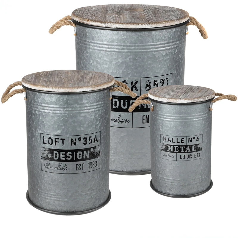Urban living Loft & Metal Metal Canister x3 S: 27 x H41 cm/M: 33.5 x H47 cm/L: 40 x H52 cm