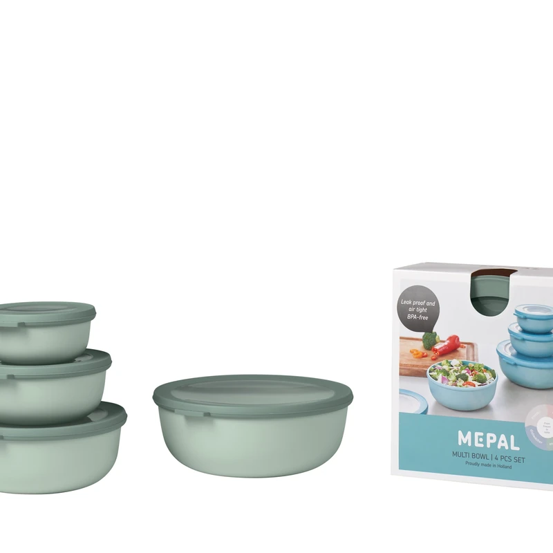 Mepal – Multi Bowl Cirqula 4-Piece Set – Food Storage Container with Lid - Suitable as Airtight Storage Box for Fridge & Freezer, Microwave Container - 350, 750, 1250, 2250ml - Nordic sage