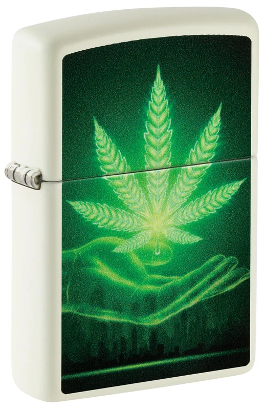 Zippo Windproof Lighter, Cannabis Design – Glow-in-the-Dark, Colour Image – Refillable, Reusable, Windproof Design – Comes in Gift Box – Made in USA
