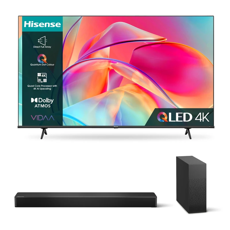 Hisense 4K QLED TV E7K & HS2100 - 240W Audio, Subwoofer, EZ Play