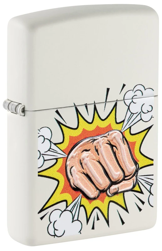 Zippo Windproof Lighter - Power Fist - White Matte, Texture Print - Refillable, Lifetime Use - Adjustable Flame - Gift Box - Metal Construction - Made in USA - Image 1