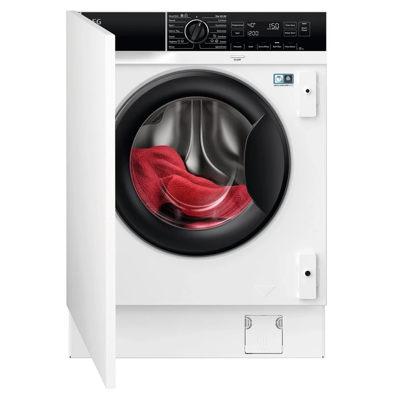 AEG 7000 Series Integrated Washing Machine 8kg LF7C8636BI, 1400rpm, ProSteam and ProSense Technology, TimeSave option, Steam Refresh reduces wrinkles on garments and uses 96% less water, White