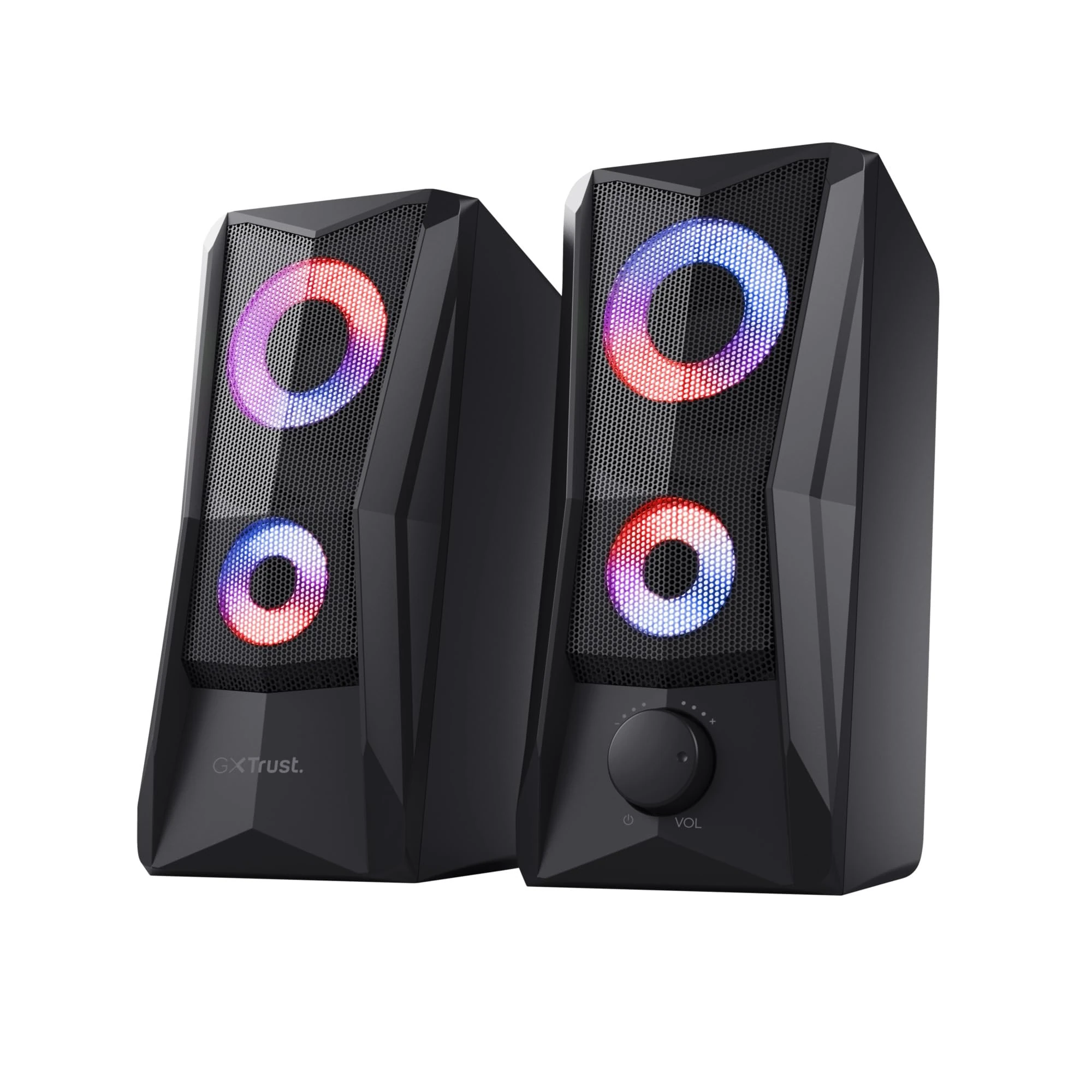 Trust Gaming GXT 606B Javv PC Speakers 2.0 with RGB Lights, 12W (6W RMS), 3.5 mm Jack, Metal Grille, USB Powered Gamer Sound System, Compact Stereo Computer Speakers for Desktop/Laptop - Black