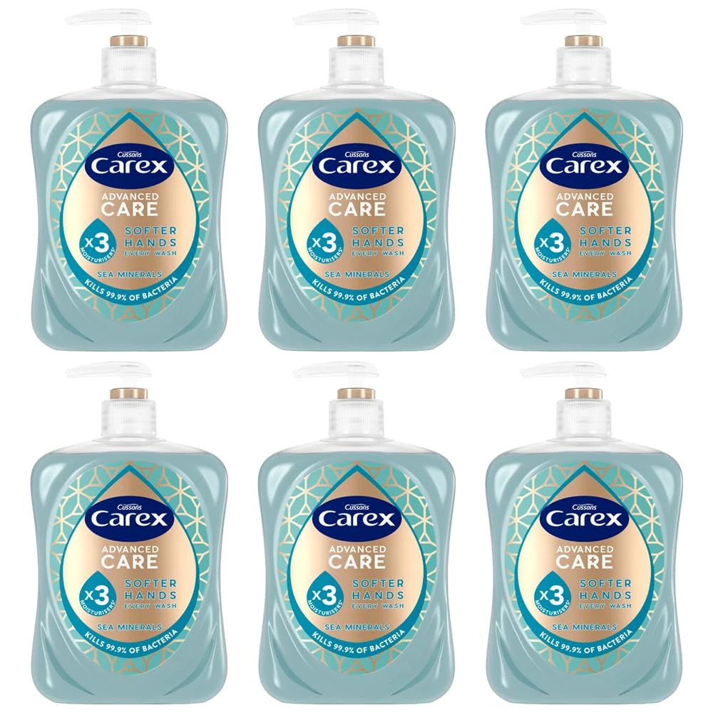 Carex Advanced Care Sea Minerals Antibacterial Hand Wash, 3x More Moisturisers, Clean & Protect Hands, Bulk Buy, Pack of 6 x 500 ml