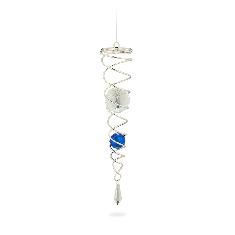 Relaxdays Wind Chime, with Glass Balls, Metal, Hanging Decoration for Indoors & Outdoors, HxD: 46 x 5 cm, Silver/Blue, Iron