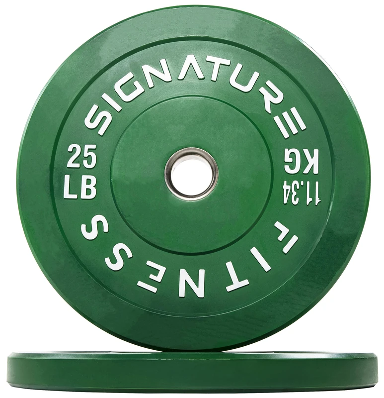 Signature Fitness 2" Olympic Bumper Plate Weight Plates with Steel Hub, 25LB, Pair