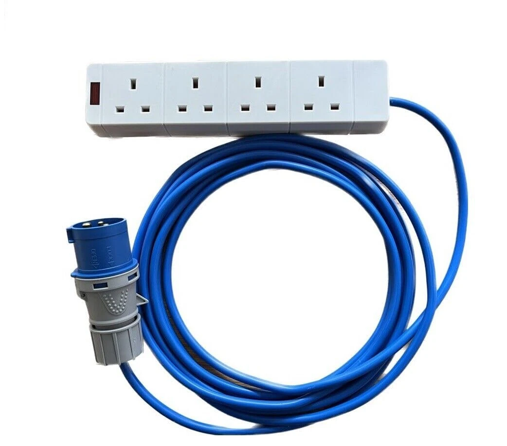 K M Electronics 4 GANG SOCKET TO 16A PLUG CAMPING TENT ELECTRIC MAINS HOOK UP CABLE 1M TO 25M (2M)