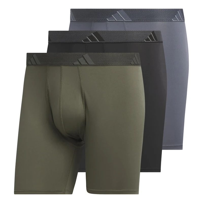 adidas Men's Microfiber 3-Pack Boxer Brief, Olive Strata Green/Black/Onix Grey, M