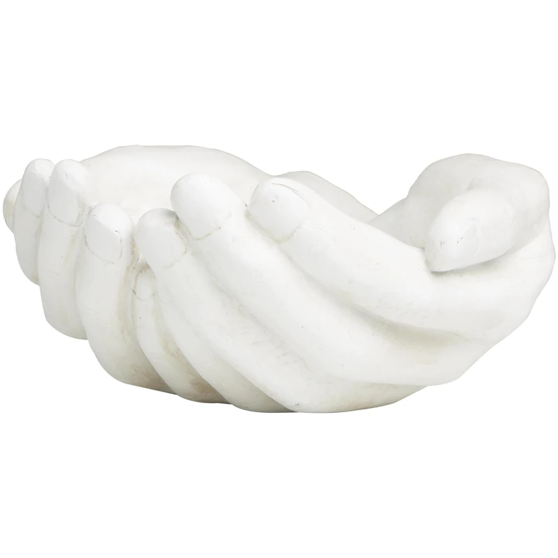 Deco 79 Polystone Hands Decorative Sculpture Open Home Decor Statue, Accent Figurine 15" x 16" x 7", White